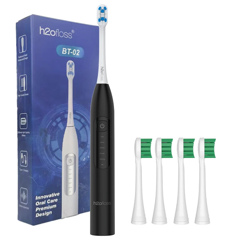 H2ofloss Sonic Electric Toothbrush 38000VPM 5 Modes IPX7 Waterproof 60 Days Battery Smart Timer Rechargeable Whitening Oral Care