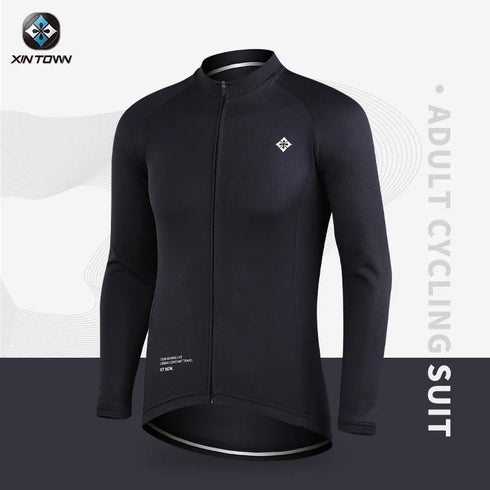 XINTOWN Men's Long Sleeve Cycling Jersey, Spring/Summer Racing Apparel, Export Bicycle Clothing, Solid Color Long Top