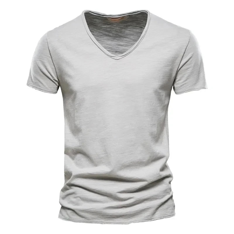 Spring Summer Cotton T Shirts Men 2025 Simple VNeck Stretch Solid New Tops Clothing Casual Tshirt Man Streetwear Cool Tee Shirts
