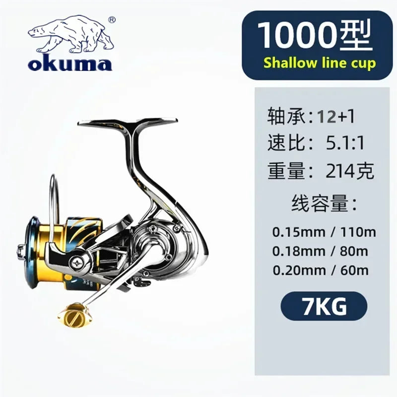 Okuma All Metal Fishing Reel Shallow Line Cup 15KG Anti Seawater Corrosion Rotating Reel 1000-5000