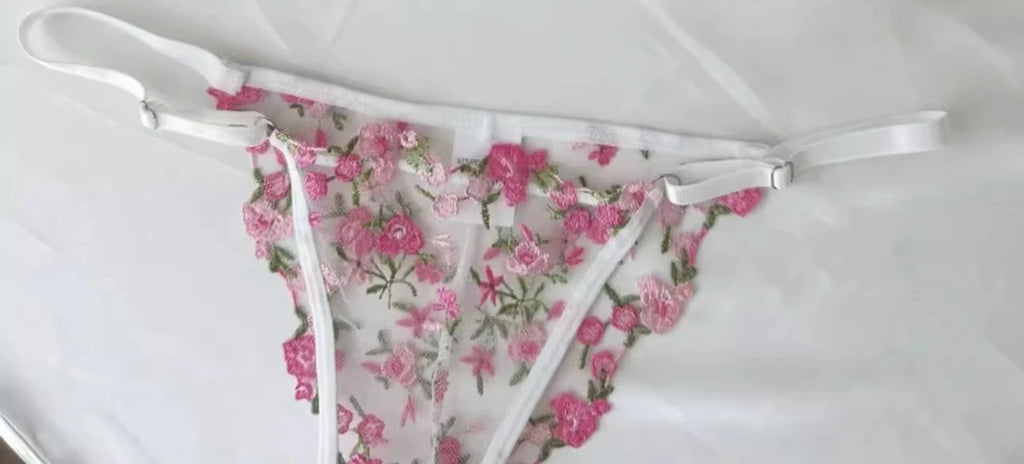 YUQI French Luxury Lingerie Set - Sexy Floral Embroidery Black Bra & Panty Set, Sheer Transparent Seductive Women's Intimates