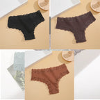 FINETOO 3Pcs Women Cotton Underwear Panties Sexy Lace Brazilian Briefs Low Waist Floral Solid Color G-string Breathable Lingerie