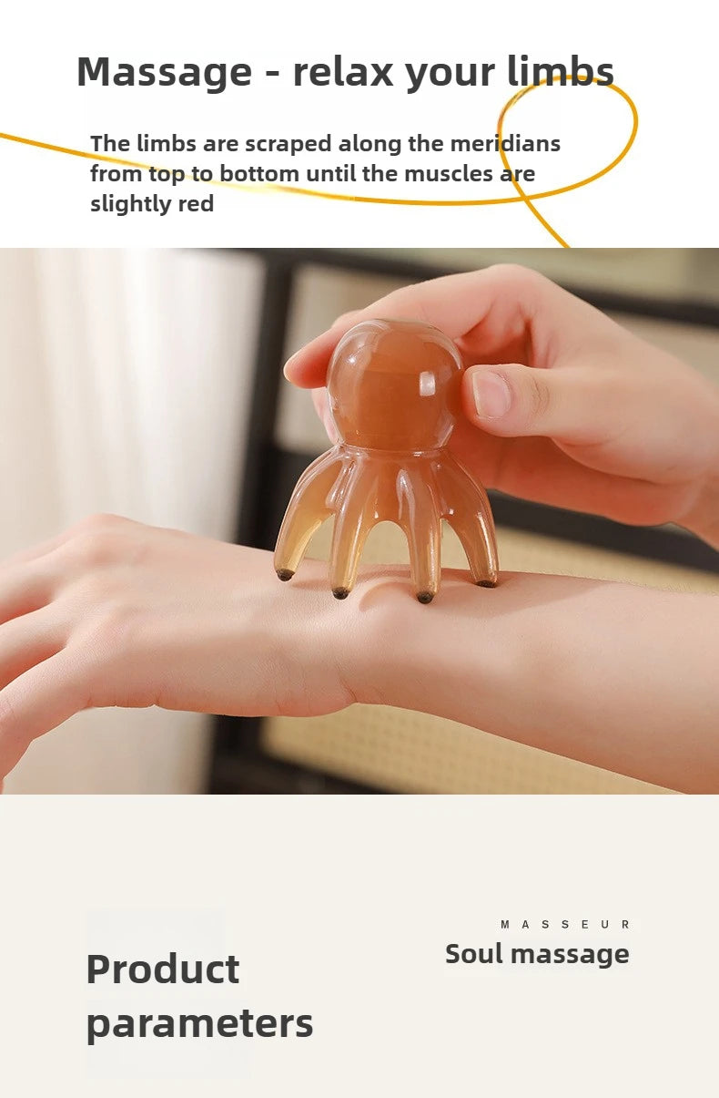 Resin Octopus Massage Comb Head Meridian Scraping Scalp Massage Brush Acupuncture SPA Gua Sha Massage Comb Fatigue Relief