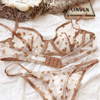 New Lingerie Thongs Set Sexy Ultra Thin Transparent Bra Women Underwire Push Up Bra Set Summer Romantic Peach Heart Underwear