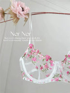 YUQI French Luxury Lingerie Set - Sexy Floral Embroidery Black Bra & Panty Set, Sheer Transparent Seductive Women's Intimates
