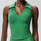 Sleeveless Fitness Yoga Shirt Women Summer Slim Fit V-Neckline Gym Running Top Breathable Quick Dry Sportswear Workout Clothes