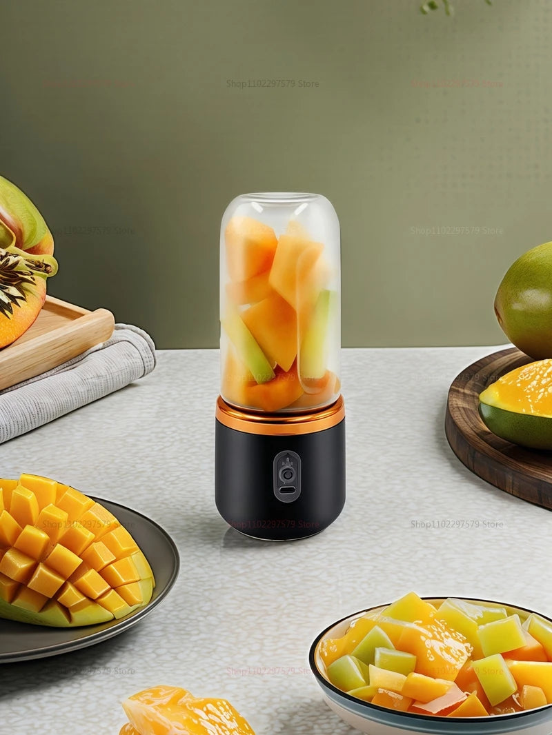 Mini Juice Extractor Portable Dual Cup Fruit Juicer Blender USB Rechargeable Wireless Compact Ice Blender for Travel and Home