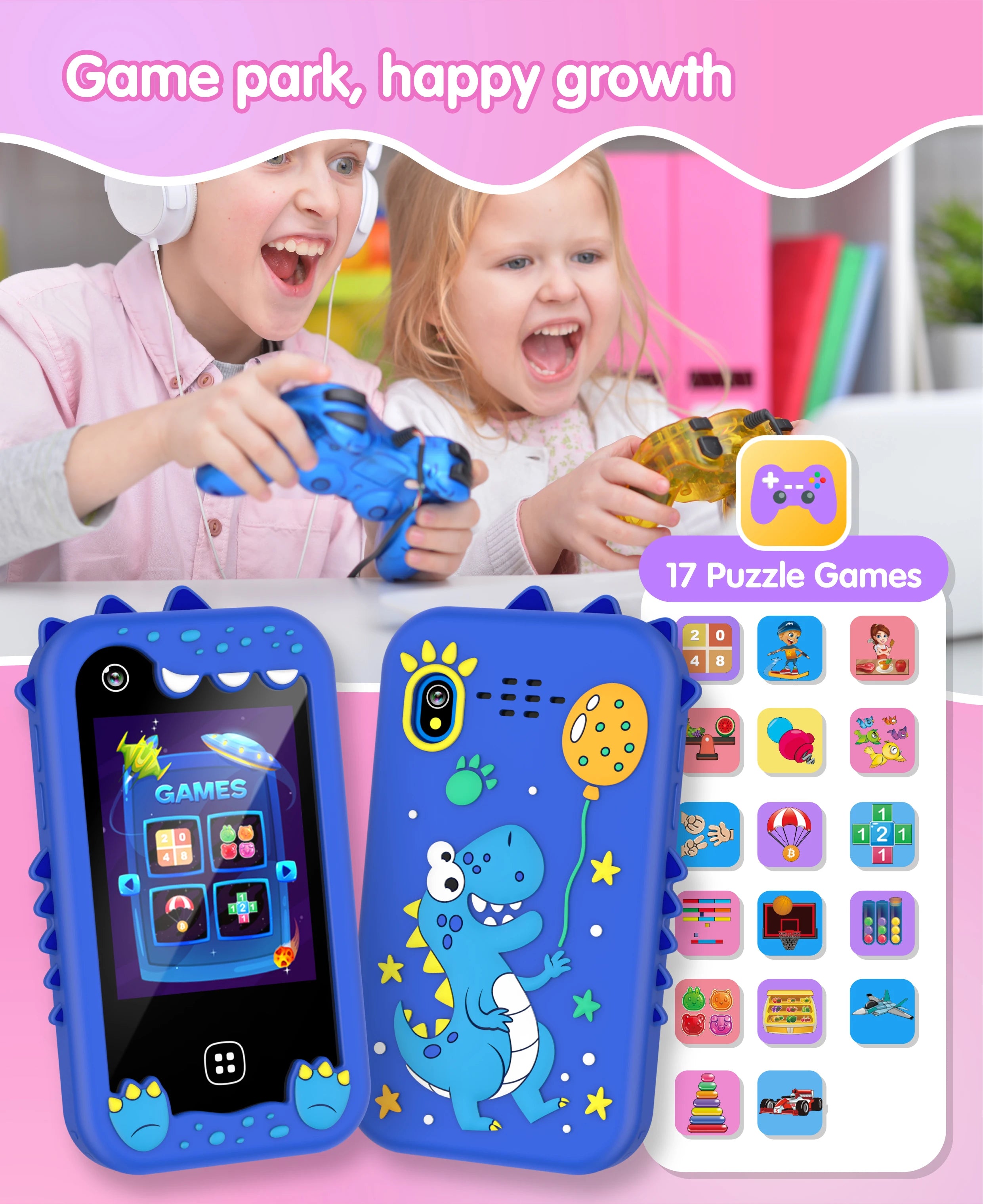 Kids Smart Phone for Girls Boys Kids Cell Phone Toys Dual Camera Music Player 17 Games Toddler Learning Phone For Birthday Gifts