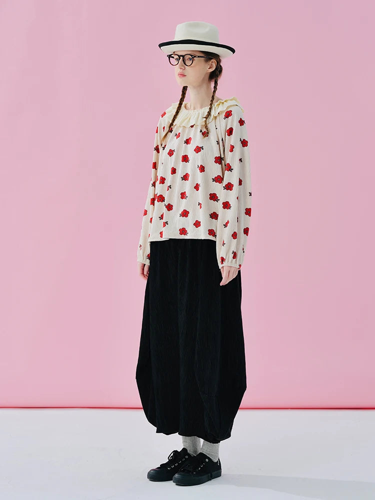 IMAKOKONI Original Design Collar Floral Long Sleeve Hoodie T-shirt for Summer Women 244968