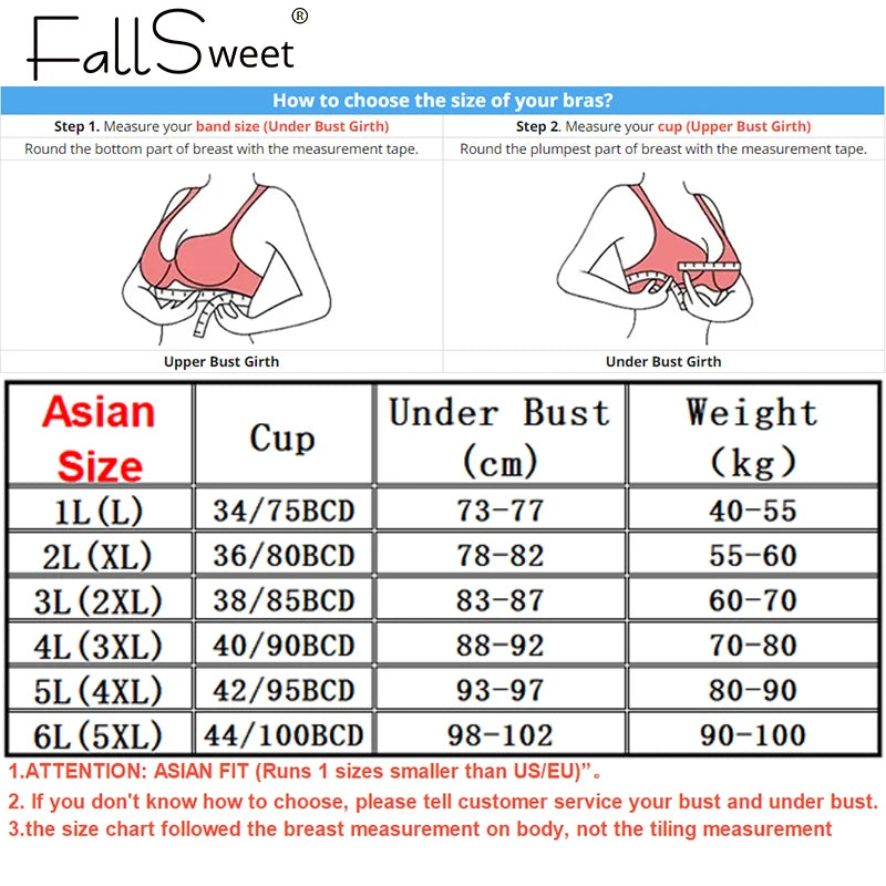 FallSweet 3PCS Lace Push Up Bras for Women Sexy Wireless Bra Ice Silk Deep V Bralette Tops Female Lingerie Mom's Underwear L-5XL