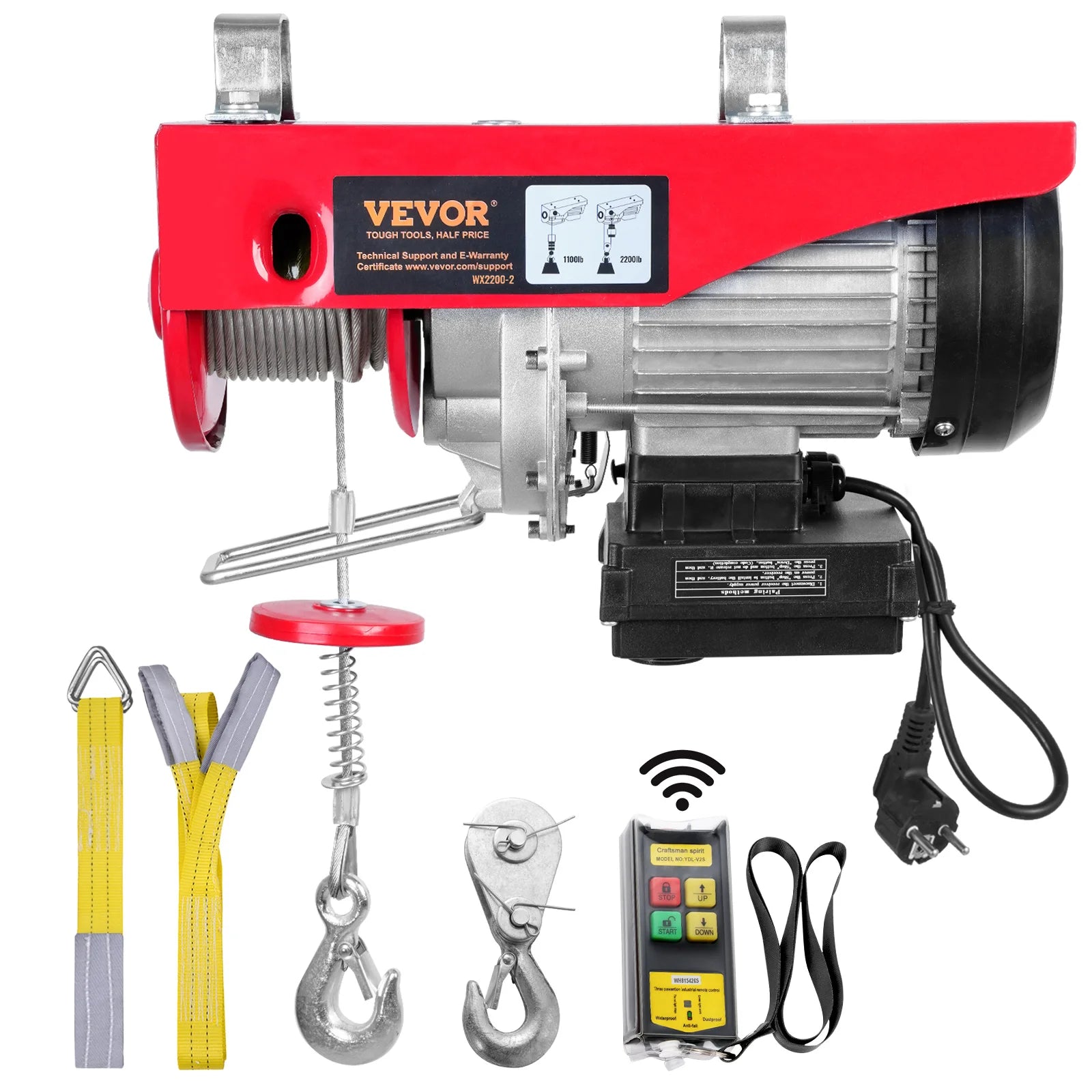 SucceBuy 1320-2200 lbs Wireless Electric Hoist with 40ft Single Cable Lifting Height Steel Wire Winch Garage Warehouse Factory Main image