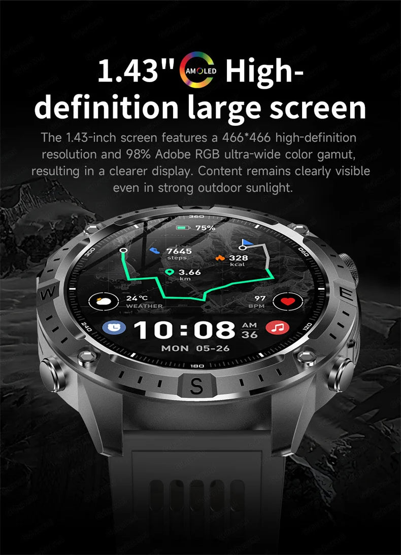 GPS Smart Watch for Men 2G ROM GPS Offline Maps Waterproof Swim Hiking Fitness Tracker Sleep SpO2 Rugged Durable Smartwatch GPS
