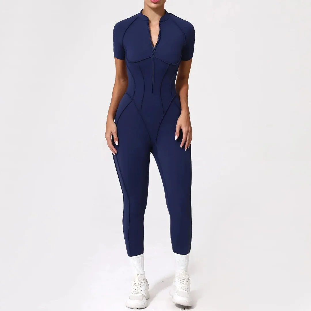 Women's Yoga Jumpsuit Hip Lift Sports Fitness Removable Padding Backless Zipper Leggings One-Piece Running Workout Gym Jumpsuit