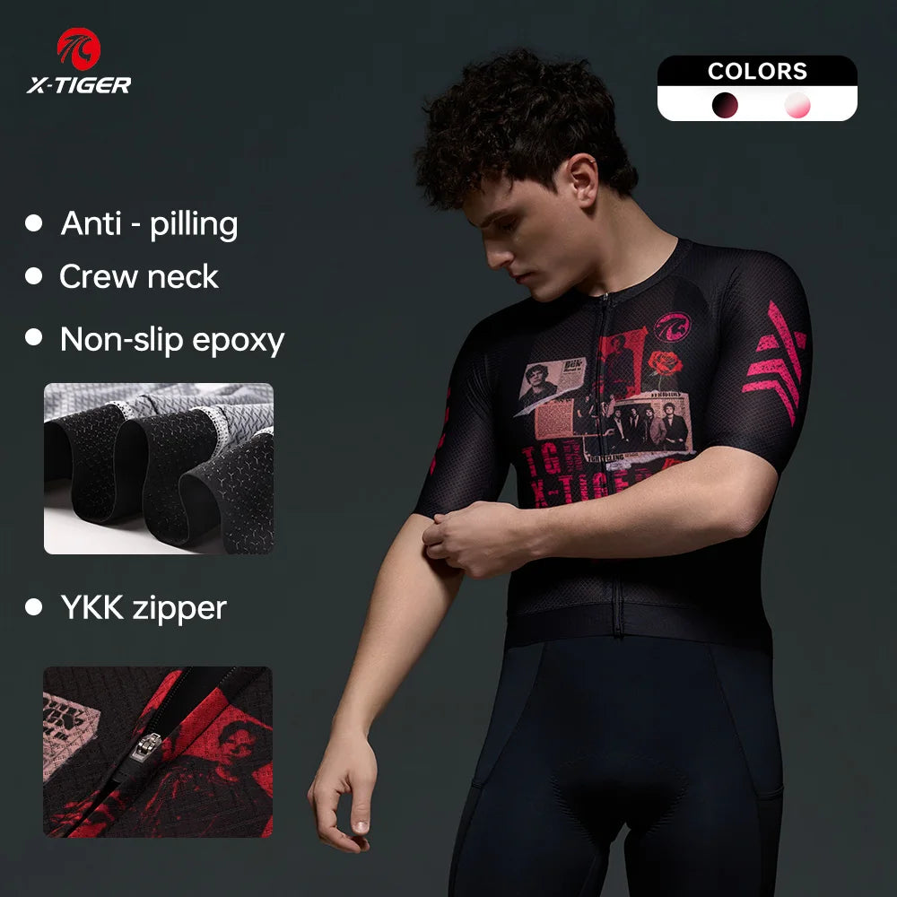 X-TIGER GALE SERIES Men's Cycling Jersey Short Sleeve Slim Fit Rock Punk Style Breathable Maillot for Mountain Road Bike