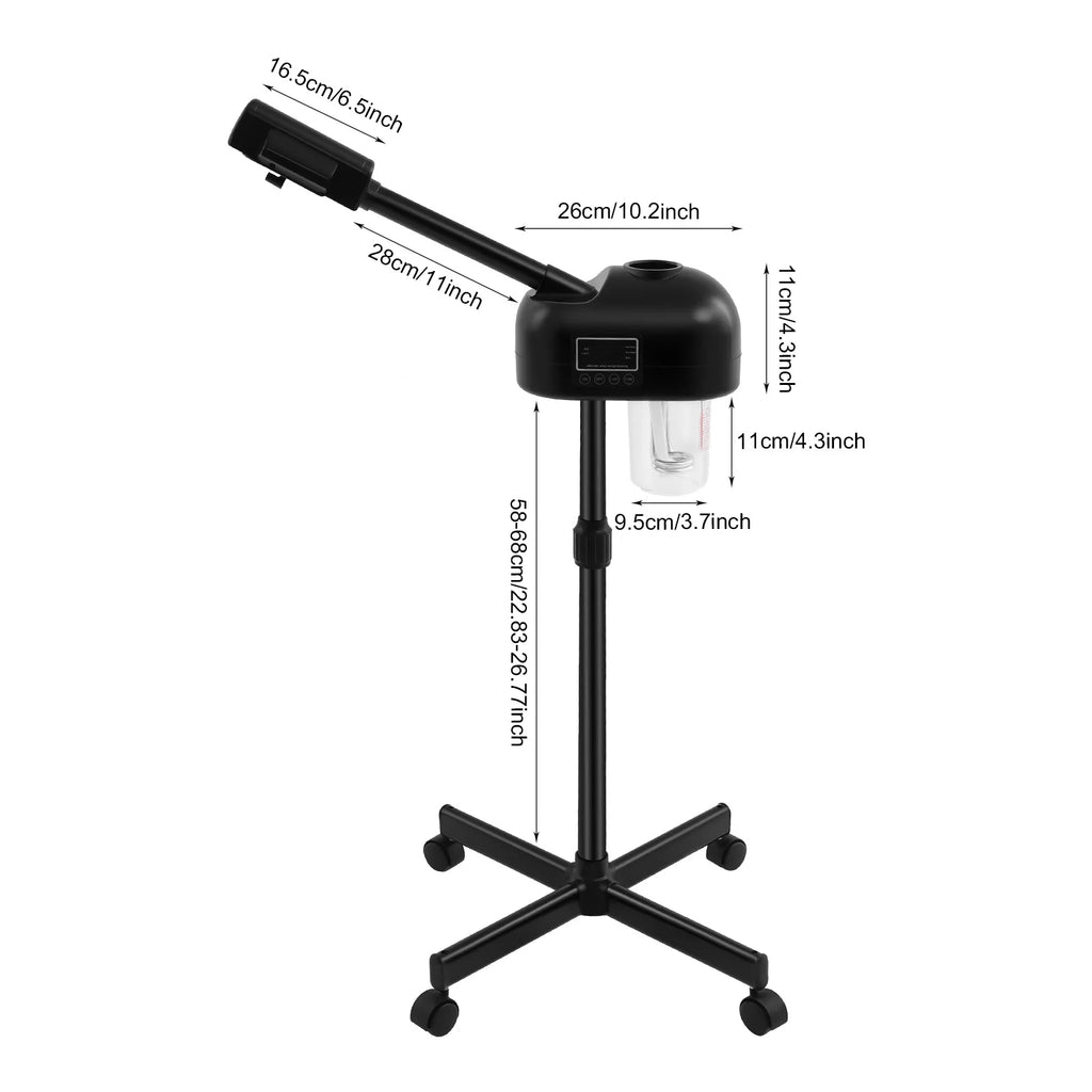 Black Professional Face Steamer Nano-Ion Ozone Hot Mist with LCD Screen Adjustable Height for Salon Home Spa Aging Reduction