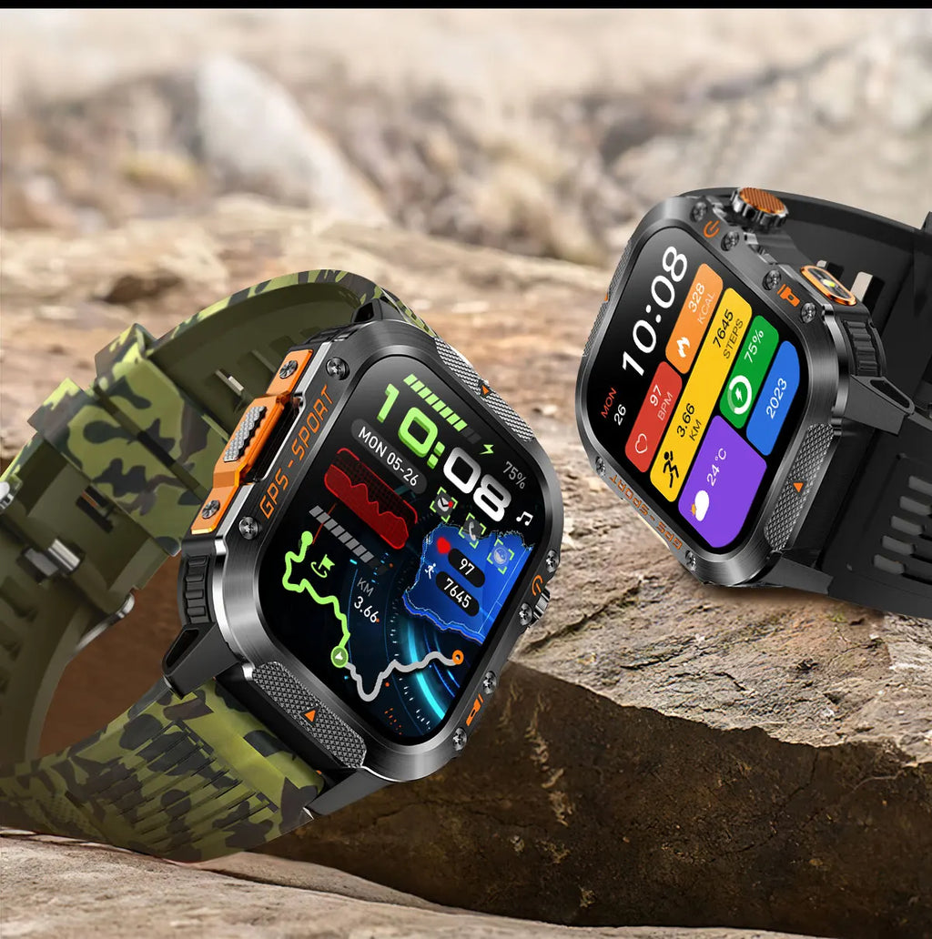 2025New GPS Smart Watch For Xiaomi IOS Military Compass Flashlight Smartwatch Men 10ATM Waterproof 100+Sport Modes BT Call Watch