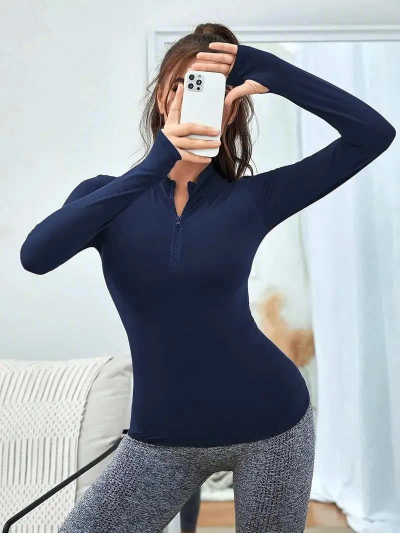 Women's Long Sleeve T-Shirt Half Zip Running Top Quick Dry Breathable Athletic Tee Gym Workout Yoga Pullover Blouse