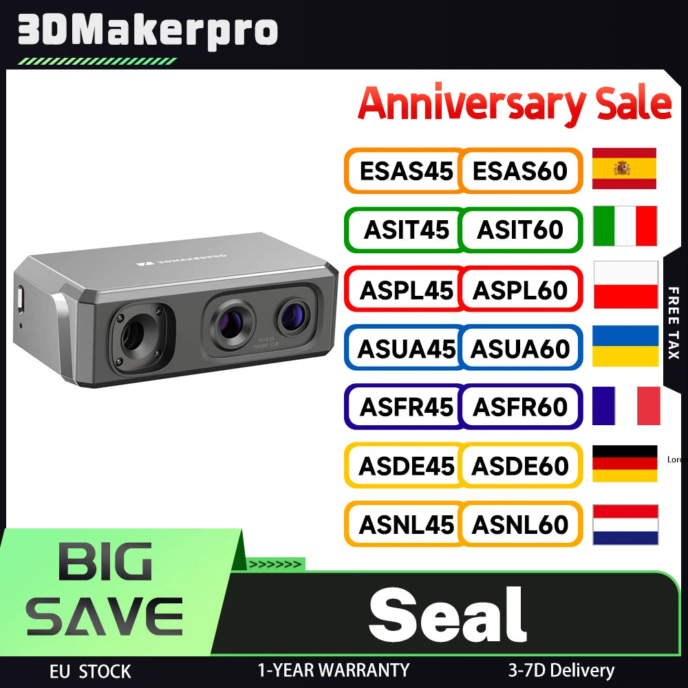 3DMakerpro Seal 3D Scanner, 0.05mm Resolution, 0.01mm Accuracy, 24-bit Color Capture, Anti-shake Lens, 5x More Detail Per Unit Main image
