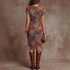 2026 Sexy Deep V Neck Printed Lace Women's Short Sleeve Dresses Summer New Fashion Slim Ruffle Female Party Dress Short Dress