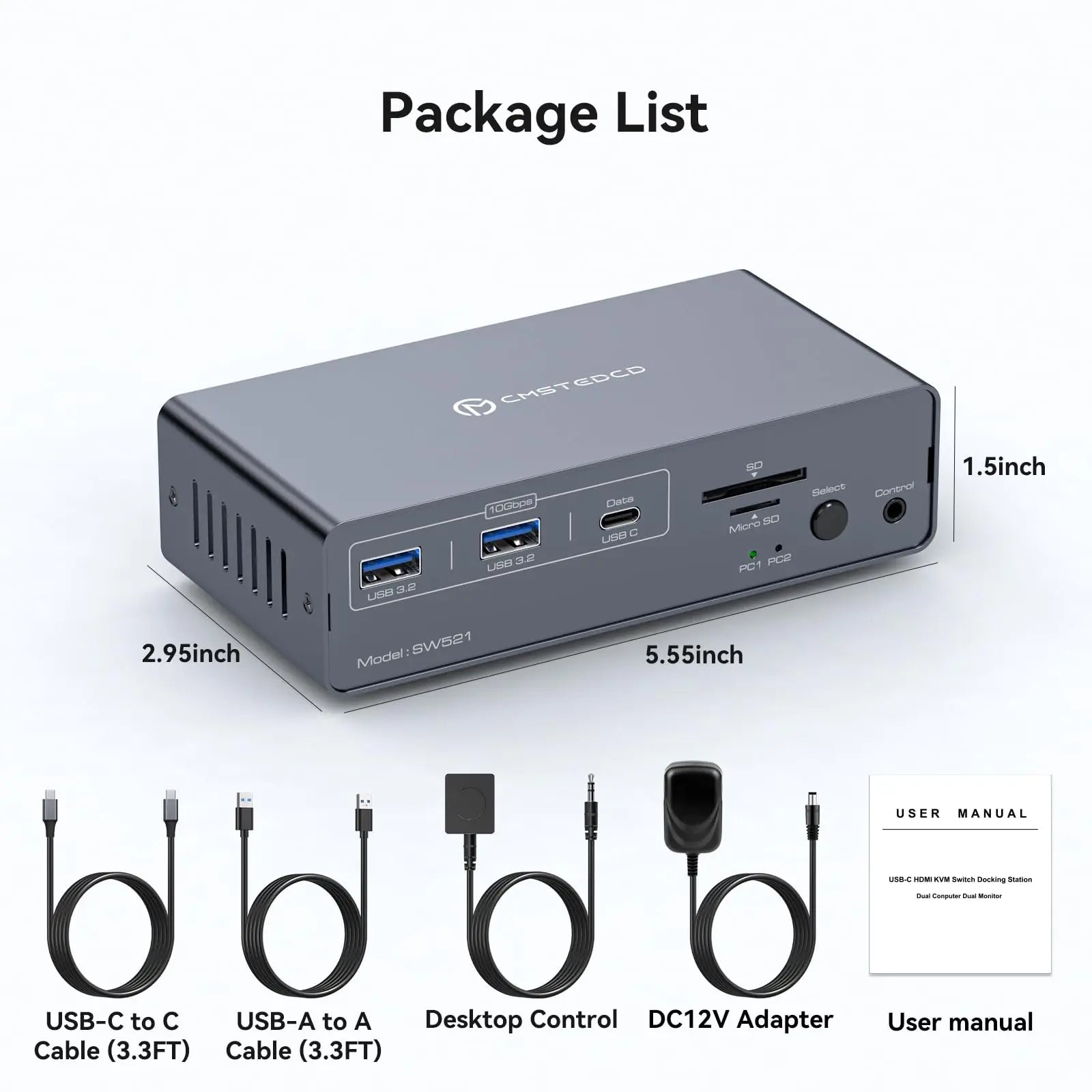 KVM Switch 2 Monitors 2 Computers Docking Station USB C+HDMI/DP Input,4K@60Hz/120Hz DisplayPort Dual Monitor for Laptop Desktop