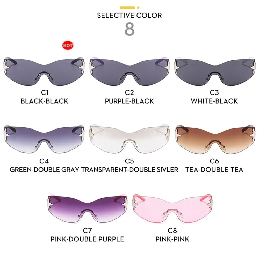 New Y2K Rimless Punk Sunglasses Goggle Women Men Luxury Brand Wrap Around Sun Glasses Five Star Eyewear Sports One Piece Shades