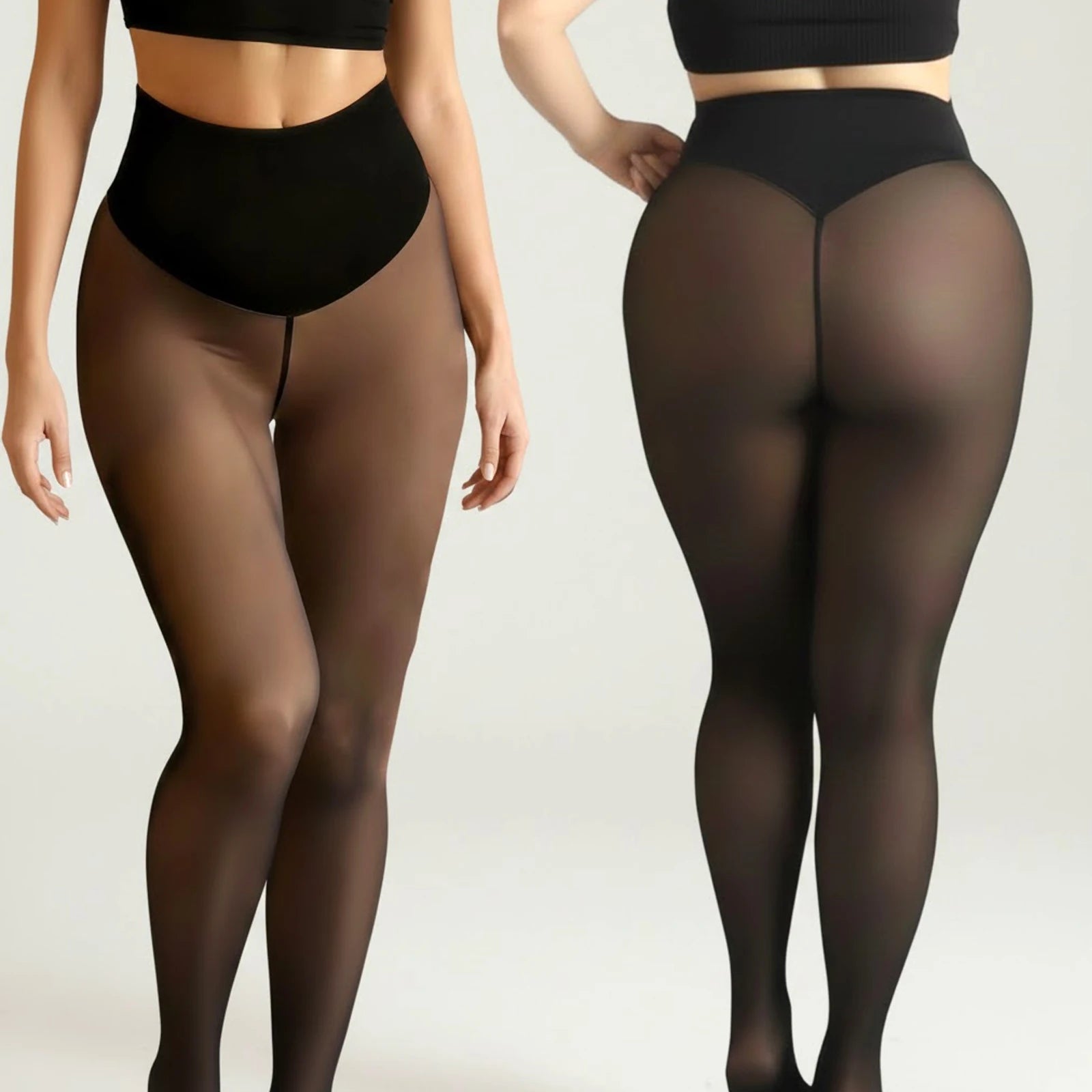 One Seam Fleece Lined Tights Shaping Thermal Leggings Compression Band Translucent Pantyhose Sheer Fleece Leggings Plus Size Main image
