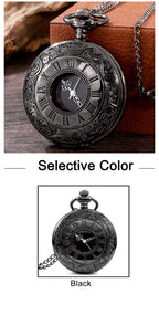 Vintage Charm Black Unisex Fashion Roman Number Quartz Steampunk Pocket Watch Women Man Necklace Pendant with Chain Gift
