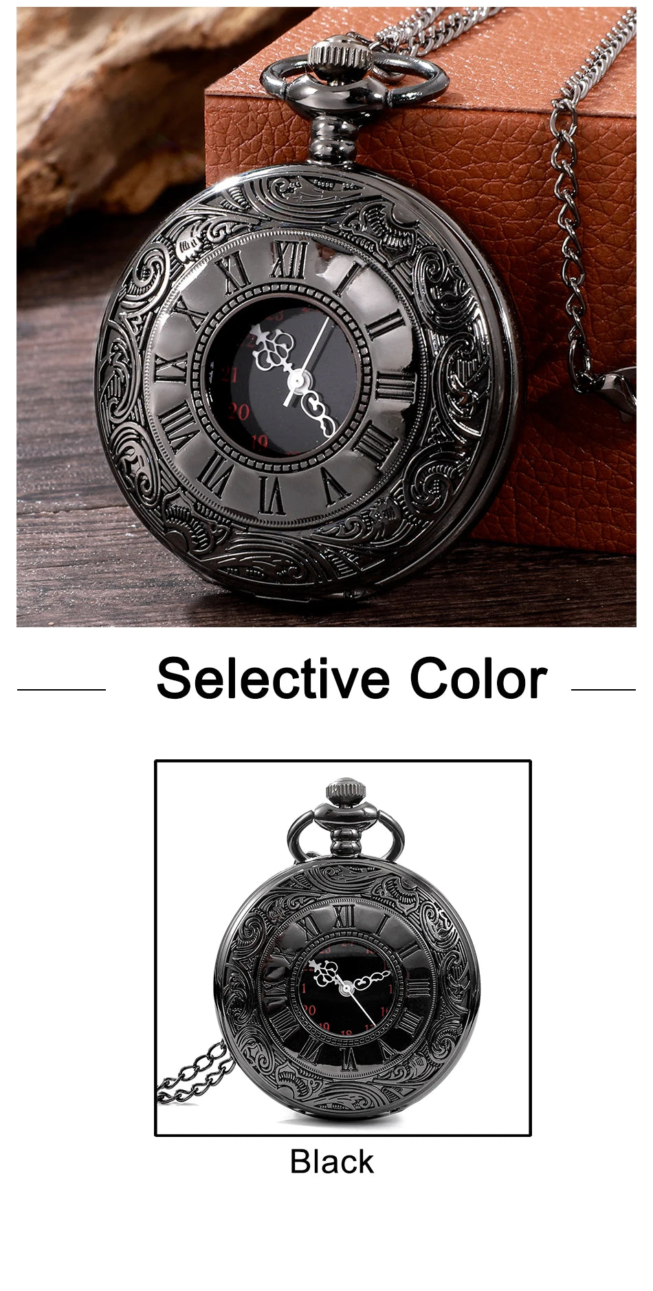 Vintage Charm Black Unisex Fashion Roman Number Quartz Steampunk Pocket Watch Women Man Necklace Pendant with Chain Gift