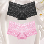 FINETOO 2Pcs Lace Four Shorts Women Low-Rise Panties Floral Underwear S-XL Girls Sexy Panties Ladies Lace Underpants Lingerie
