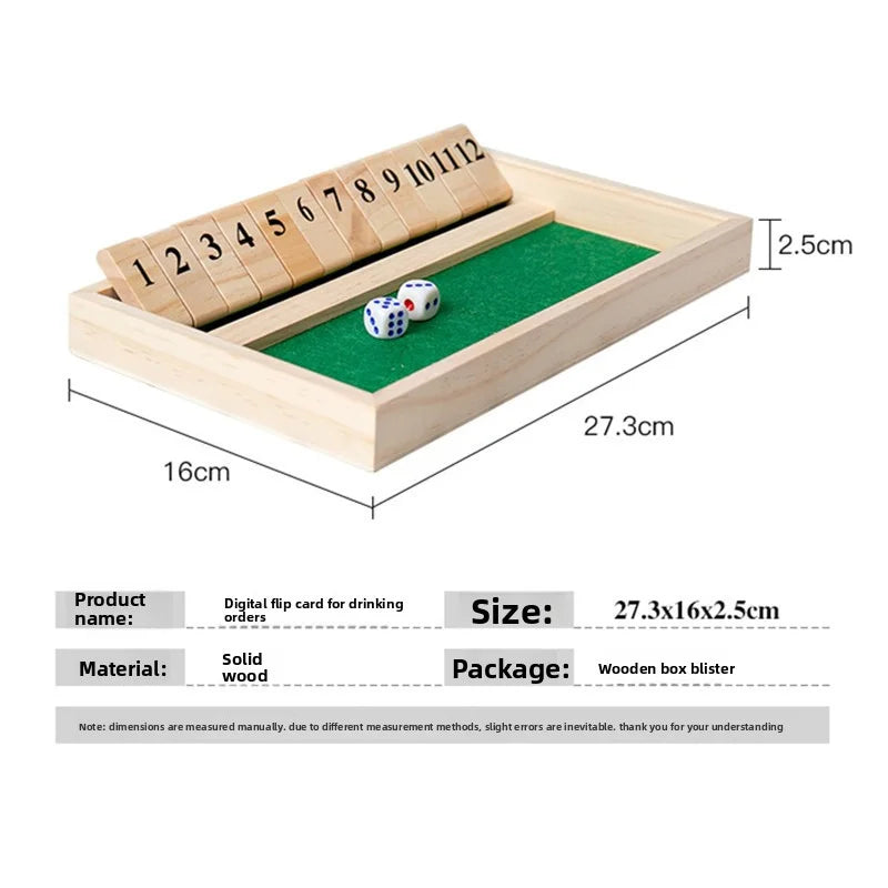 Wooden Shut Box Dice Board Game Classic Tabletop Version With 12 Numbers Pub Style Traditional Family Party Board Game Indoor