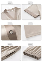 Men's Japanese Kimono Casual Fashion Solid Color Cardigan Loose Summer Short-Sleeved Pajamas with long pants Home Comfort Wear