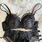 Lolita Girls Lace Padded Bra Sets Women Underwear Intimates Bralette Lingerie Japanese Ruffled Sweet Sexy Thin Cup Panties