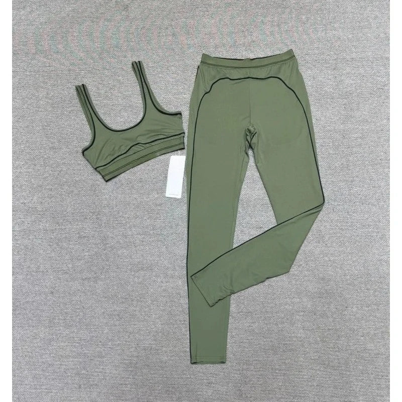 Women Striped Sexy Yoga Set, High-elasticity Quick-drying Sports Vest with Trousers, Fitness Gym Workout Outfit for Daily Sports