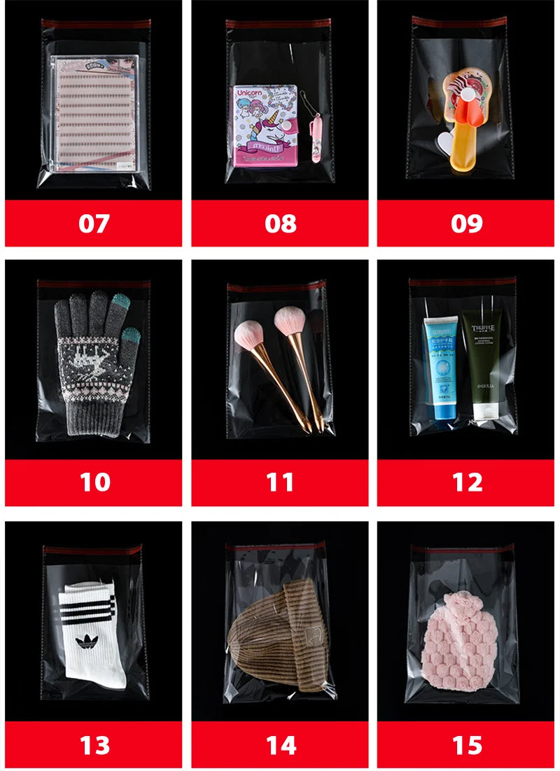 100PCS Opp Self-adhesive Transparent Plastic Bag Clothing Jewelry Packaging Self adhesive Biscuit Candy Packaging Cellophane Bag