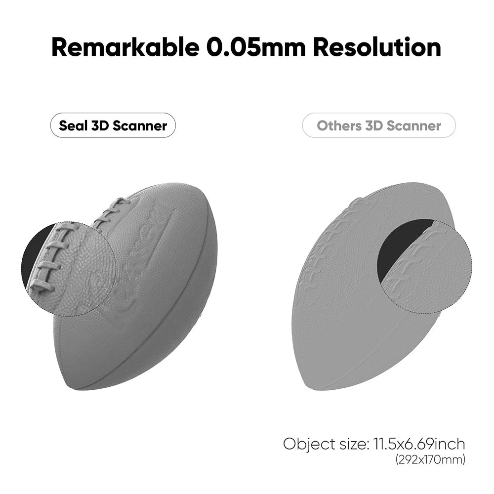 3DMakerpro Seal 3D Scanner, 0.05mm Resolution, 0.01mm Accuracy, 24-bit Color Capture, Anti-shake Lens, 5x More Detail Per Unit