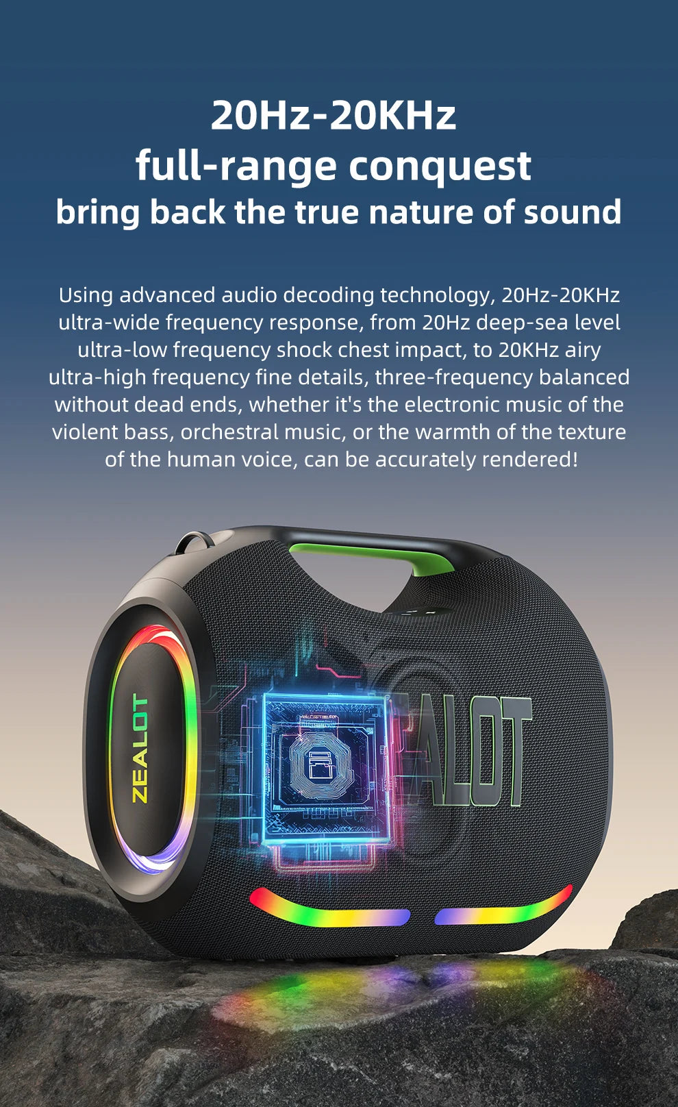 ZEALOT-ZE21 250W Portable Bluetooth Speaker High Volume Waterproof 48000mAh Wireless TWS Subwoofer Suporrt USB/TF/AUX RGB light