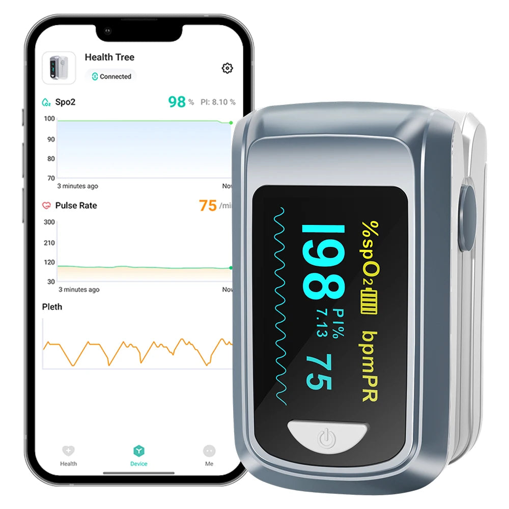 【Local Shipping】HealthTree Finger Pulse Oximeter Blood Oxygen Saturation SpO2 PI Oximetro Oxymeter Bluetooth APP Control Main image