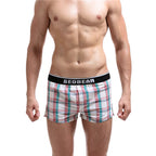 SEOBEAN Classic Plaid Mens Boxer Shorts 100% Cotton Underwear Boxershorts U convex Pouch Arrow Panties Shorts Men Sleep Bottoms