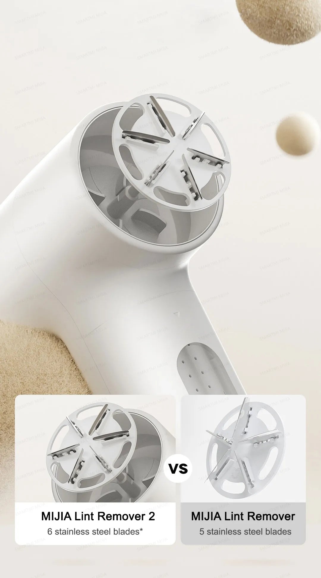 MIJIA Lint Remover 2,Fabric Shaver Clothes,180min Battery,6-Blade Strong Suction,USB Rechargeable,Fluff Pellet Removers