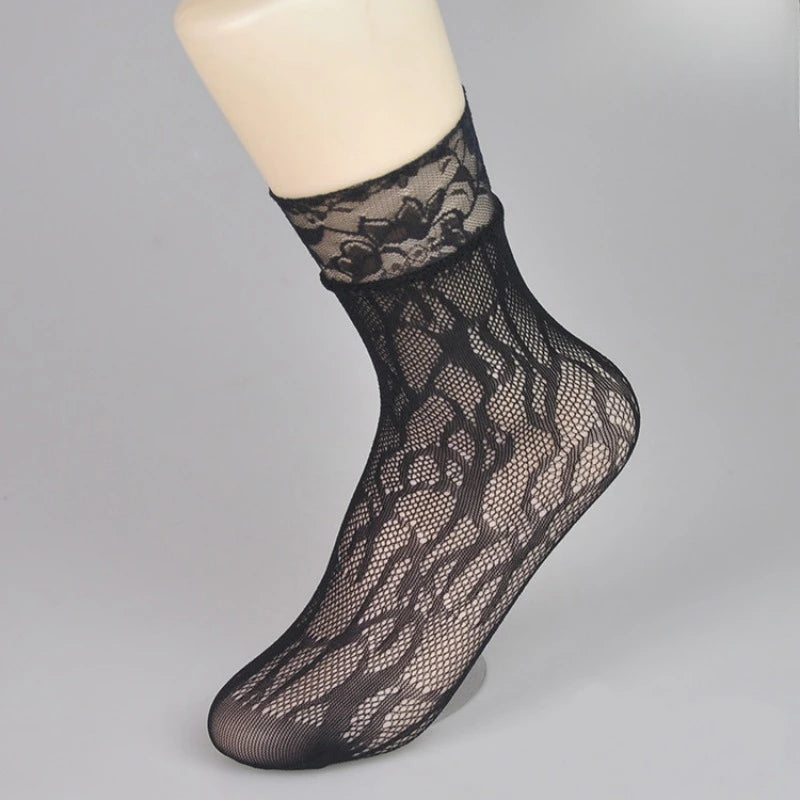 5 Pairs Floral Lace Socks Thin Breathable Short Socks Summer Mesh Lolita Fishing Net Women's Stockings Hosiery