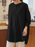 ZANZEA Fashion Autumn Long Sleeve Blouse Women Baggy Shirt Elegant Solid OL Work Tops Causal Loose Holiday Work Blusas Mujer