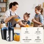 BRIEFNESS Juicer Centrifugal Juicer Machines Whole Fruit Vegetable 500W 65mm Wide Mouth 2 Speed 500ml Efficient Juice Maker