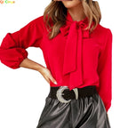 2026 Spring New Women's Stand-up Collar Long-sleeved Shirts, Fashion Office Casual Shirt, White Red Black Camisa Female Chemise