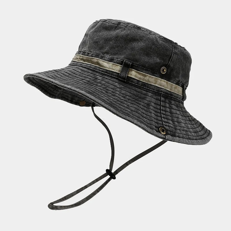 1pc Sun Hat Boonie Hat Washed Bucket Hat Packable Outdoor Fishing Hunting Hat Strap Adjustable Chin Strap for Men and Women