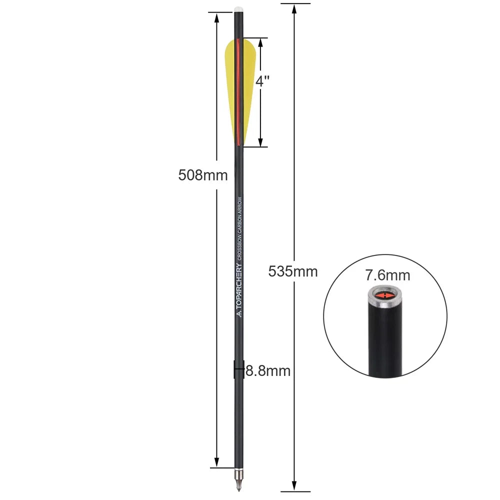 Carbon Crossbow Arrow with Replaced Arrowhead, Archery Bolts, Shooting Accessories, Hunting, ID8.8, OD7.6, 20"