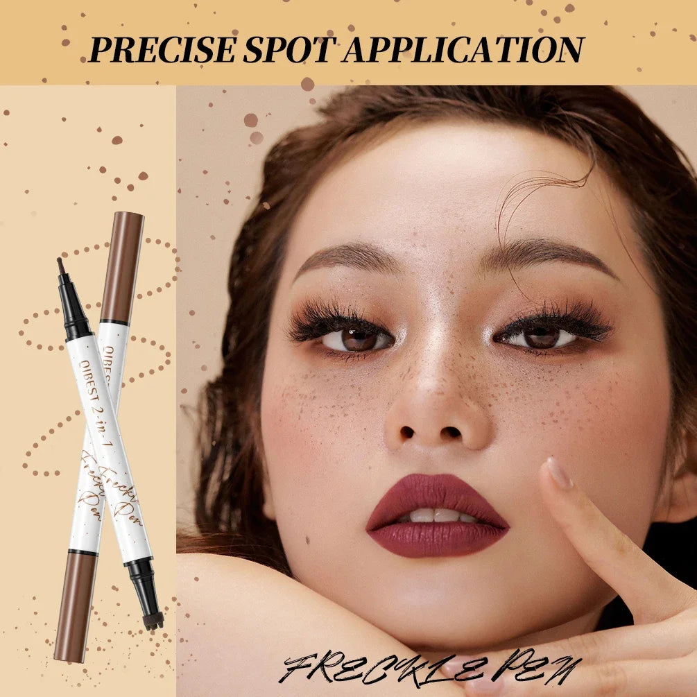 Qibest 2-In-1 Freckle Pen with Gourd-Shaped Head, Natural and Realistic, Sweat-Proof, Double-Ended Stamp Dot Pen Cosmetic Stick