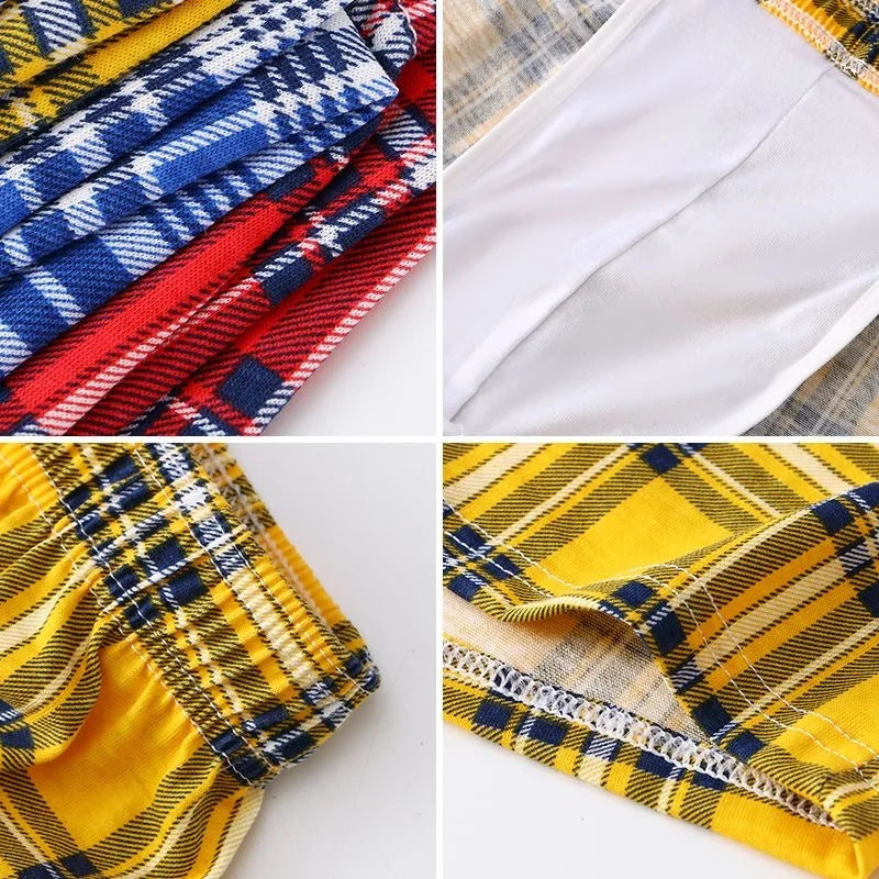 100%Cotton Fashion Boxer Shorts Men's Underwear Youth Breathable Comfortable Loose Underpants Classic Plaid Arrow Pants Homewear
