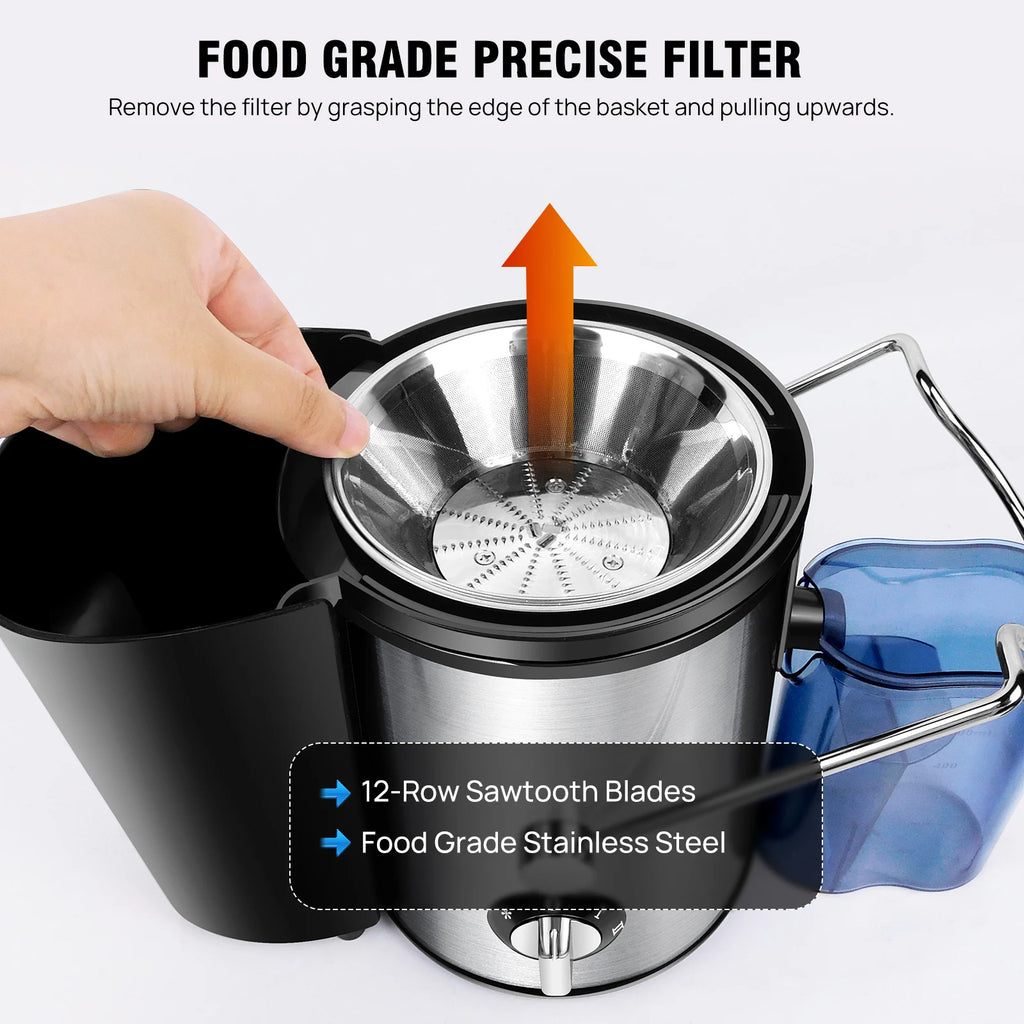 BRIEFNESS Juicer Centrifugal Juicer Machines Whole Fruit Vegetable 500W 65mm Wide Mouth 2 Speed 500ml Efficient Juice Maker