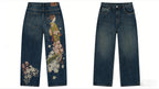Y2K Black Washed Embroidered High-waisted Oversized Jeans Men European and American Retro Classic Loose Wide-leg Straight Pants