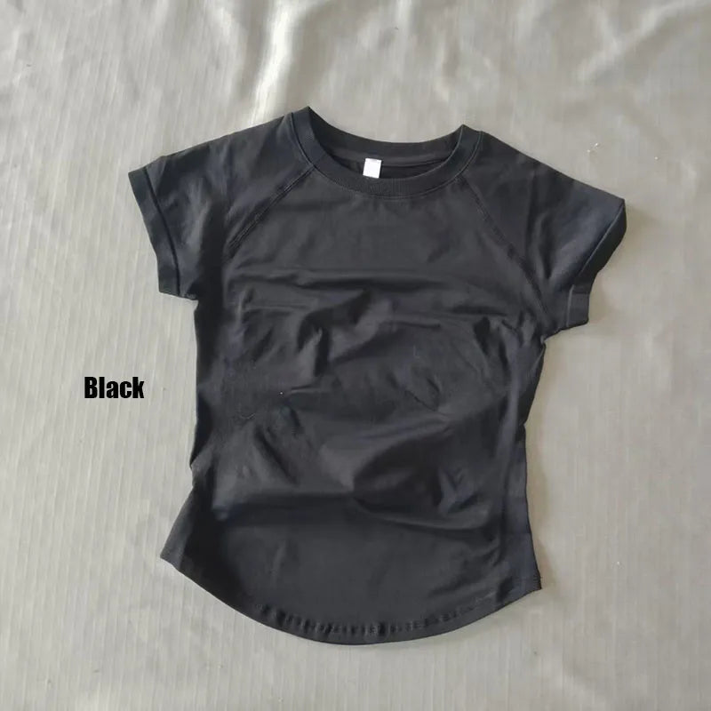 DF LOGO Short-Sleeve Sports T-Shirt  for Women,Impact Cropped Gym Top, Lightweight Yoga Top, Stretchy Athletic Tee